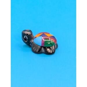 Vintage Native American Hand Carved Onyx Turtle Tortoise Turquoise Inlay Pendant